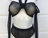 2 piece set, mesh top, rave clothing, festival outfit, gift for her, mesh bottoms, clubwear set, lingerie, woman clothing, gift for her