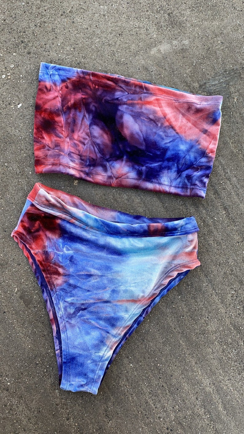 Tie Dye Velvet Set High Cut Bottoms Bandeau Top Bikini - Etsy