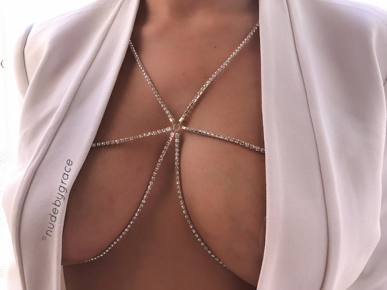 Body Chain, bralette chain, bikini body jewelry, bralette jewelry, cross body necklace, sexy body chain, harness bralette, festival jewelry 