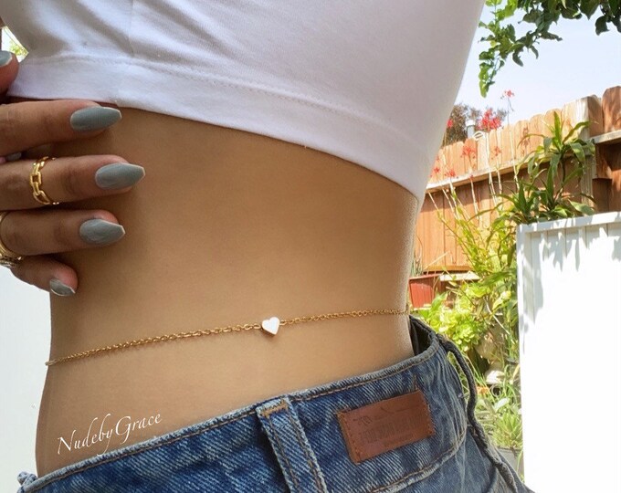 Heart Waist Chain, Gold Belly Chain, Simple Belly Chain, Bikini Body Jewelry, Gift for Her