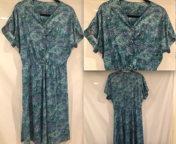 Vintage 80's Floral Dress Button Front Plus Size