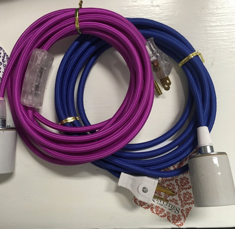 Mix /& Match Industrial Cage Lamp Choice of Cage and Cord Color Plug-In Lamp with In-Line Thumb Switch.