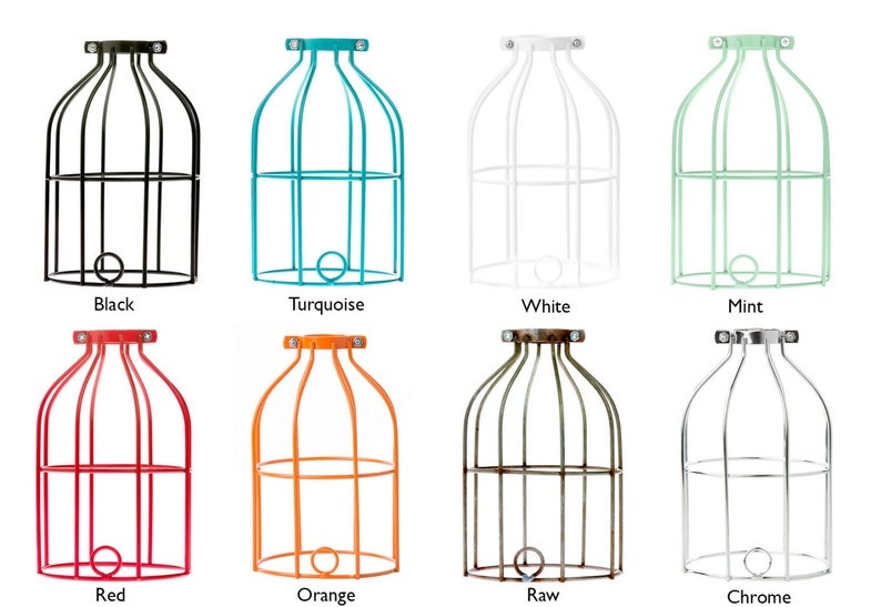 Mix /& Match Industrial Cage Lamp Choice of Cage and Cord Color Plug-In Lamp with In-Line Thumb Switch.