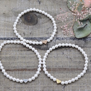 4 mm Perlen Armband, Muschelkernperle, **Herz***schlicht, Geschenke für Sie,  handgefertigt, Perlen, Brautjungfer, Hochzeit