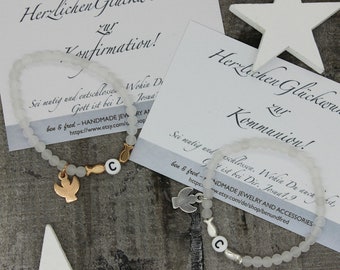 Gemstone Bracelet white, matt jade, cross, gifts for her, confirmation, confirmation, communion