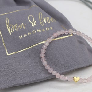 Delicate bracelet rose quartz**heart***simple, colour: gold, rose gold or silver