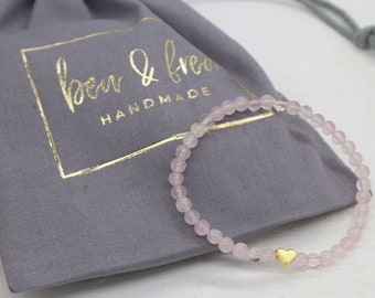 Delicate bracelet rose quartz**heart***simple, colour: gold, rose gold or silver