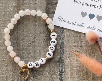 Armband  'Abi 2024'  Rosenquarz, Geschenk zum Abitur, Glücksbringer,