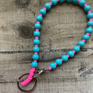 Schlüsselanhänger, Schlüsselkette, Schlüsselband, Holzperlen, Elastikband Neon pink, Farbauswahl image 3