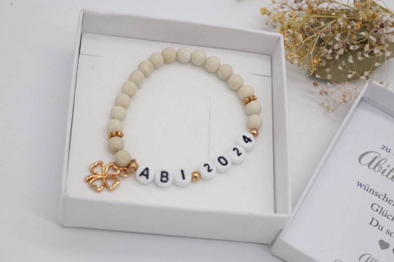 Armband 'Abi 2024' Marmor, Geschenk zum Abitur, Glücksbringer, Bild 3