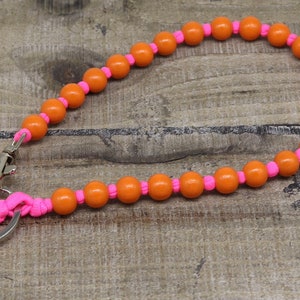 Schlüsselanhänger, Schlüsselkette, Schlüsselband, Holzperlen, Elastikband Neon pink, Farbauswahl Orange