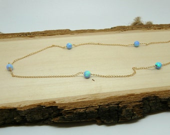 Opal Necklace, 5 tiny Blue Opals, Opal Jewelry, 14k Gold Filled Necklace, Minimalist Pendant, Delicate Necklace