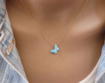 Butterfly necklace, Opal butterfly necklace, Butterfly jewelry, Delicate jewelry, Opal jewelry