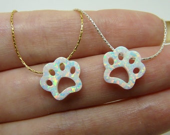 Paw necklace, Paw print necklace, Animal lover gift, Opal paw necklace, Dog lover necklace, Cat lover gift, Paw charm