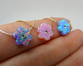 Flower girl necklace, Opal flower necklace, Flower girl gift, Gift for flower girl, Flower opal pendant, Purple flower, Blue flower