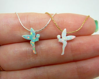 Opal Fairy Necklace, Tiny Fairy Necklace, Tinkerbell Inspired