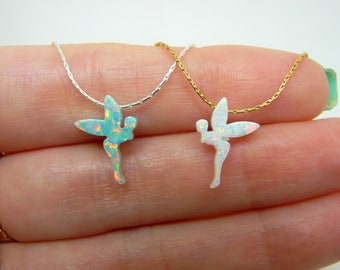 Opal fairy necklace, Tiny fairy necklace, Tinkerbell Inspired necklace, Gift for girls, Kids jewelry, Green fairy necklace, Children jewelry