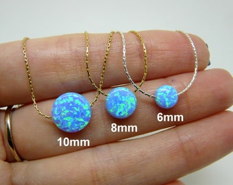 Tiny Opal necklace, Blue Opal necklace, Delicate Opal necklace, Blue opal charm, Dot necklace, Opal jewelry, Everyday necklace