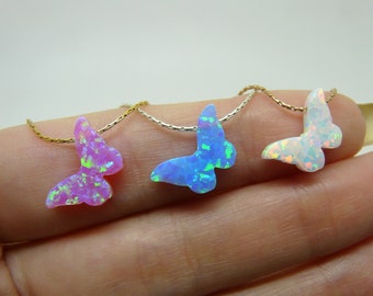 Butterfly necklace, Butterfly jewelry, Blue butterfly, Butterfly charm, Delicate jewelry, Opal jewelry, Pink butterfly