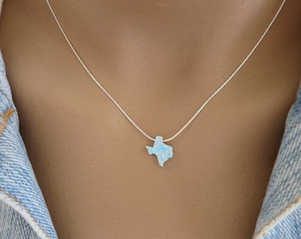 Texas necklace, TX necklace, Silver Texas state necklace, Opal Texas Pendant, Map necklace, Texas shape state necklace