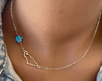 Israel Sterling silver map necklace with Magen David, Star of David, Israel jewelry, Israel Pendant, Jewish jewelry, Judaica, Made is Israel