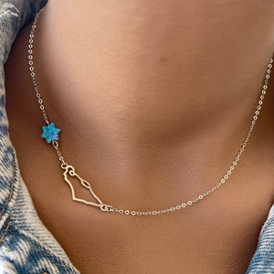 Israel Sterling silver map necklace with Magen David, Star of David, Israel jewelry, Israel Pendant, Jewish jewelry, Judaica, Made is Israel
