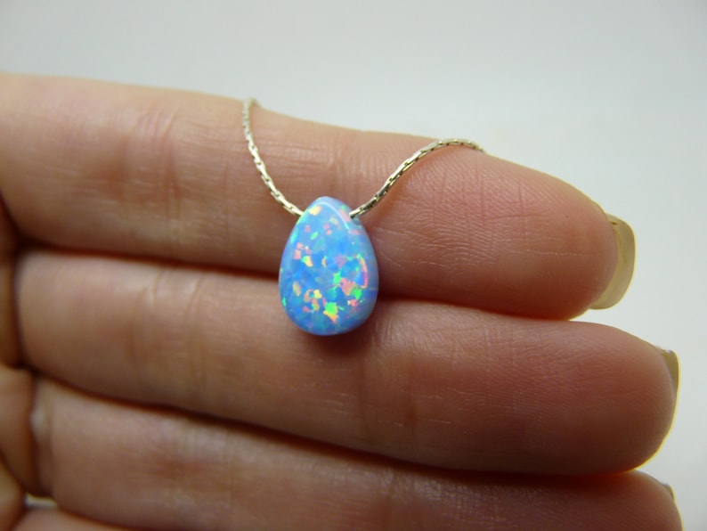 Drop Opal Necklace Blue Drop Opal Pendant Pear Opal Etsy