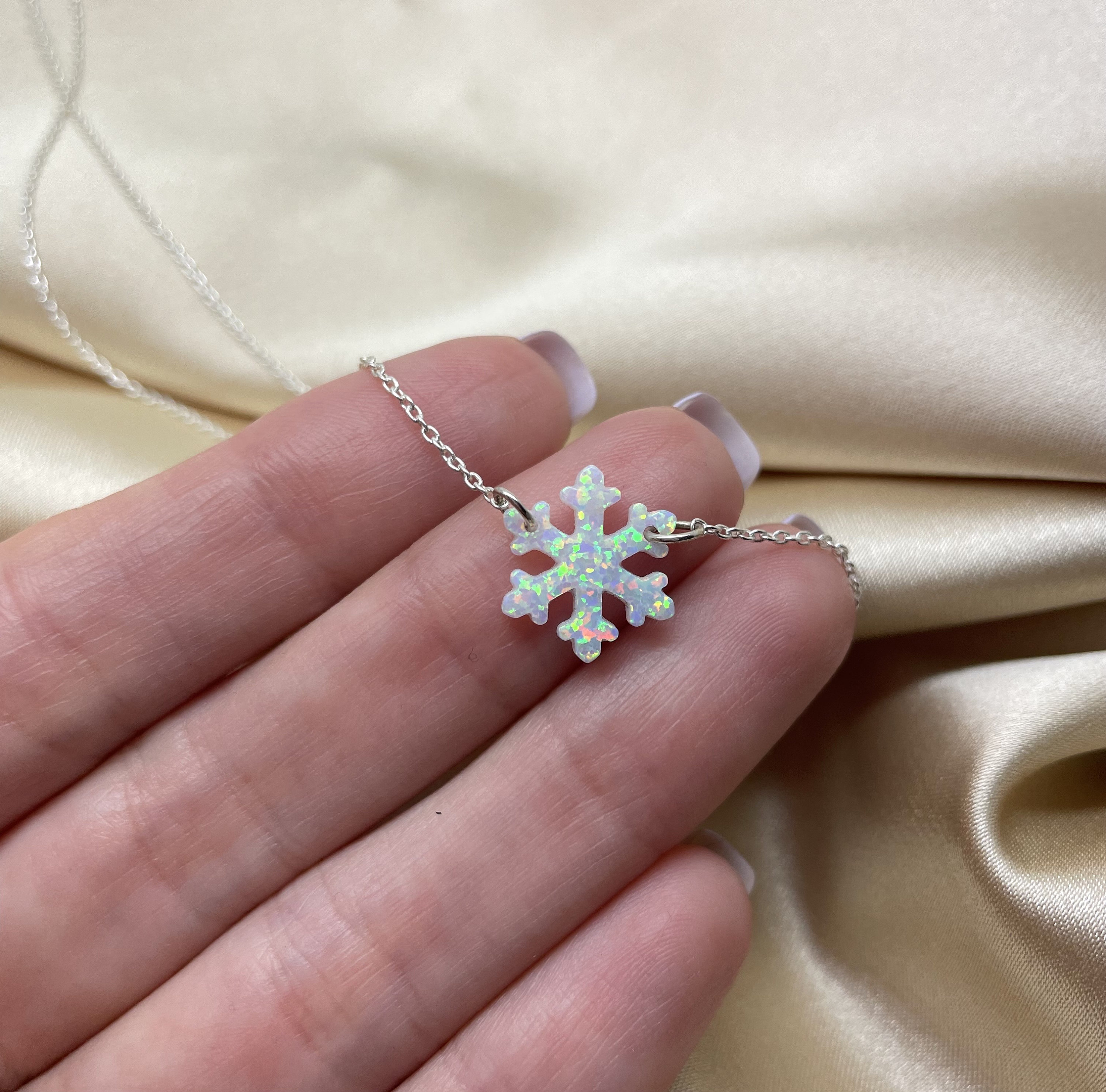 Snowflake Necklace Opal Snowflake Jewelry Winter Wedding