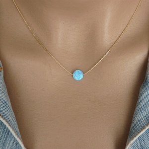 Opal coin necklace, Opal necklace, Delicate Opal necklace, Blue opal necklace, Sterling silver necklace, Disc necklace, Opal jewelry image 10