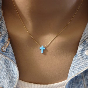 Cross necklace, Opal cross necklace, Blue cross necklace, Cross jewelry, Cross pendant, Cross necklace women image 2