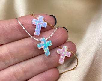 Cross necklace women, Cross necklace for girls, Blue cross necklace, Cross necklace unique, Opal cross necklace, Pastel colors