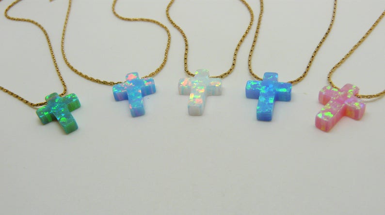 Cross necklace, Opal cross necklace, Blue cross necklace, Cross jewelry, Cross pendant, Cross necklace women image 4