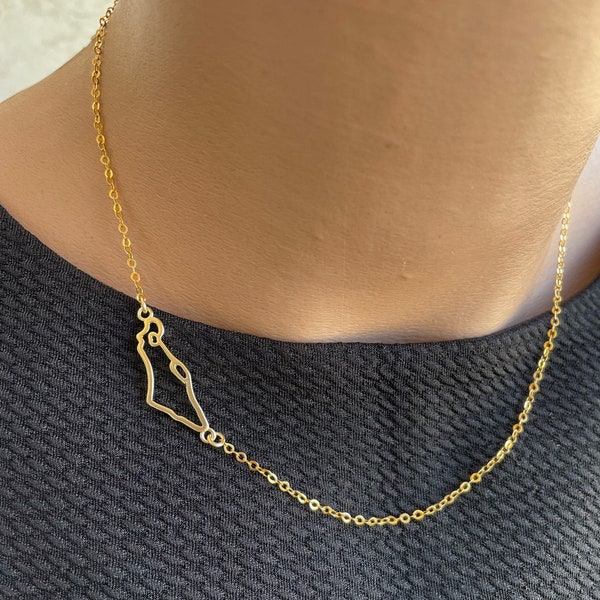 Israel Gold filled map necklace, Israel Necklace, Israel jewelry, Israel Pendant, Jewish jewelry, Judaica, Holy land necklace