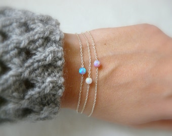 Opal bracelet, Pink opal bracelet, Blue opal bracelet, Sterling silver bracelet, Dot bracelet, Delicate bracelet, Simple bracelet