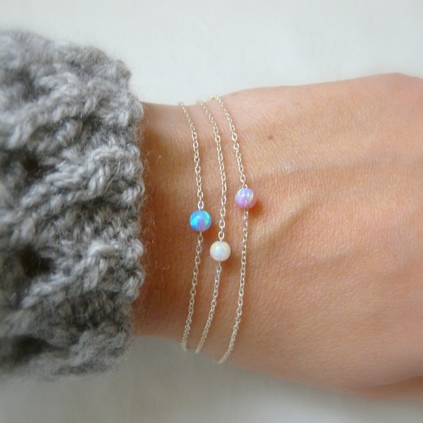 Opal bracelet, Pink opal bracelet, Blue opal bracelet, Sterling silver bracelet, Dot bracelet, Delicate bracelet, Simple bracelet