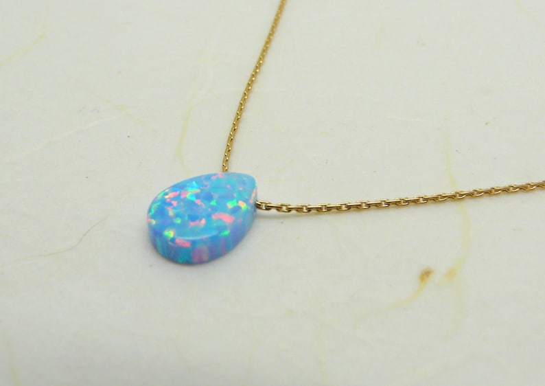 Drop Opal Necklace Blue Drop Opal Pendant Pear Opal Etsy