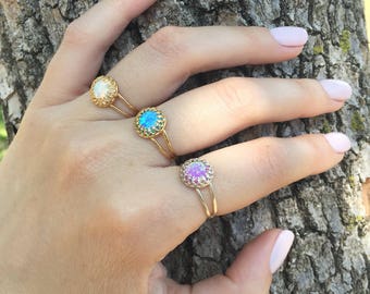 Opal ring, Fire Opal Ring, Gold filled Opal Ring, Delicate Opal ring, Blue Opal ring, White Opal ring, Pink Opal ring, Gift for her