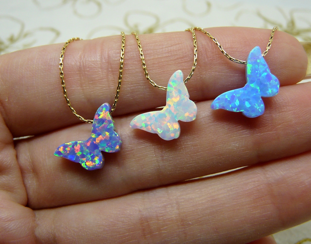 Opal Butterfly Necklace Butterfly Necklace Blue Butterfly