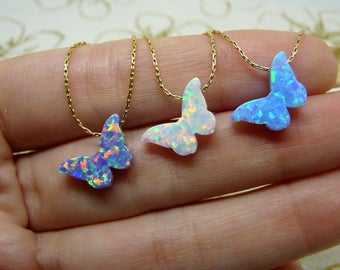 Opal butterfly necklace, Butterfly necklace, Blue butterfly, Butterfly jewelry, Delicate jewelry, Opal jewelry
