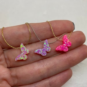 Butterfly necklace, Opal butterfly necklace, Butterfly jewelry, Delicate jewelry, Opal jewelry image 6