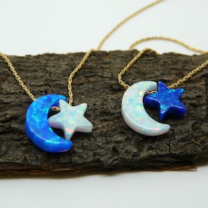 Star Moon necklace, Crescent moon necklace with star, Opal moon necklace, Crescent necklace, Moon pendant, Moon star jewellery