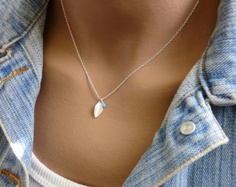 Leaf opal necklace, Sterling silver necklace, Opal necklace, Everyday necklace, minimalist necklace, Opal jewelry