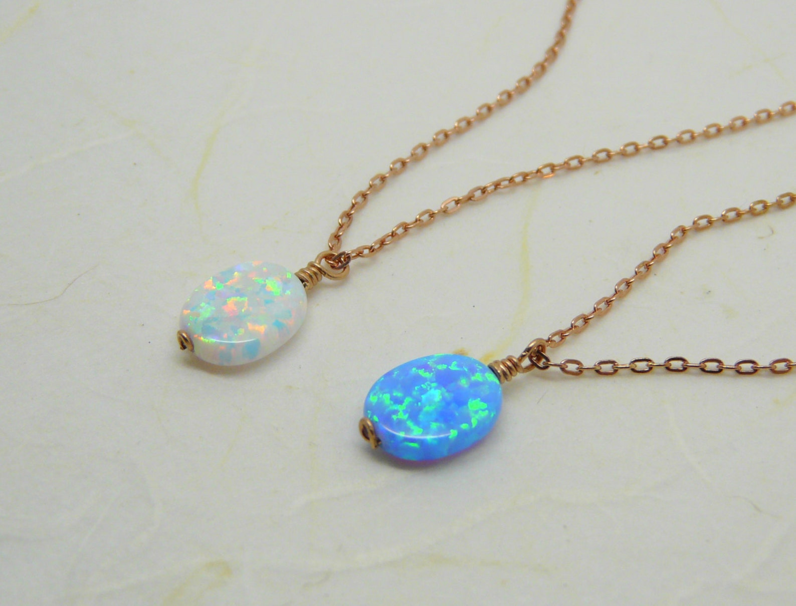 Wire wrapped Opal necklace Blue opal charm White opal Etsy
