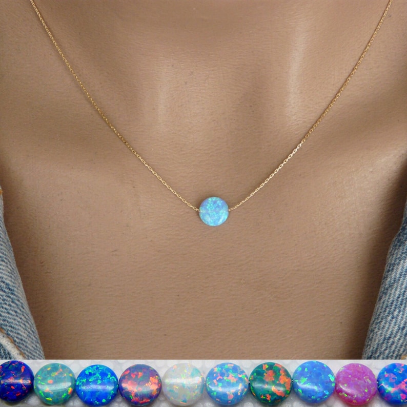 Opal coin necklace Opal necklace Delicate Opal necklace image 9