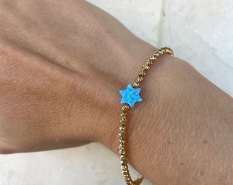 Star of David bracelet, Jewish jewelry, Goldfilled David star bracelet, Opal Jewish star bracelet, Made in Israel, Israeli art, Judaica