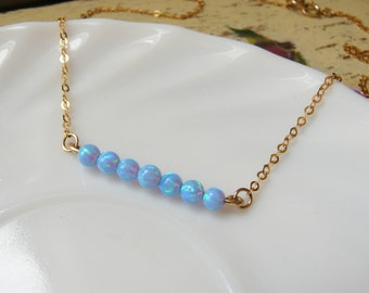 Opal bar necklace, Opal necklace, Blue opal necklace, Gold Fill necklace, Beads necklace, Opal jewelry