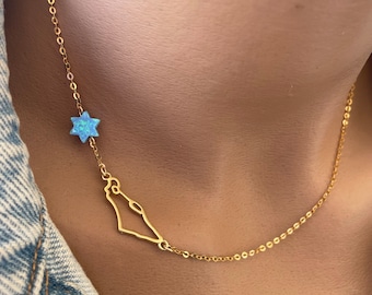 Israel Gold filled map necklace with Magen David, Star of David, Israel jewelry, Israel Pendant, Jewish jewelry, Judaica, Made is Israel