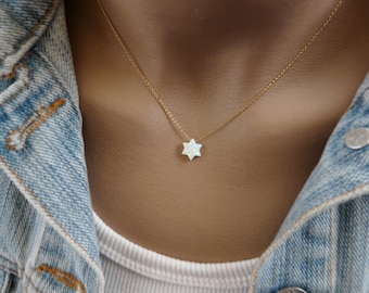 Star of David necklace, White opal necklace, Magen David necklace, Jewish jewelry, Gold Fill necklace, Ball necklace, Opal jewelry
