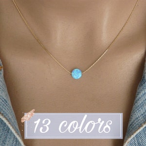 Opal coin necklace Opal necklace Delicate Opal necklace image 1