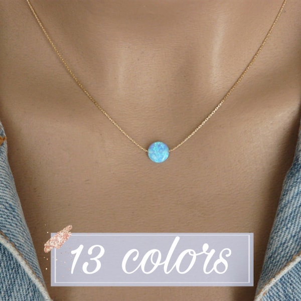 Opal coin necklace, Opal necklace, Delicate Opal necklace, Blue opal necklace, Sterling silver necklace, Disc necklace, Opal jewelry
